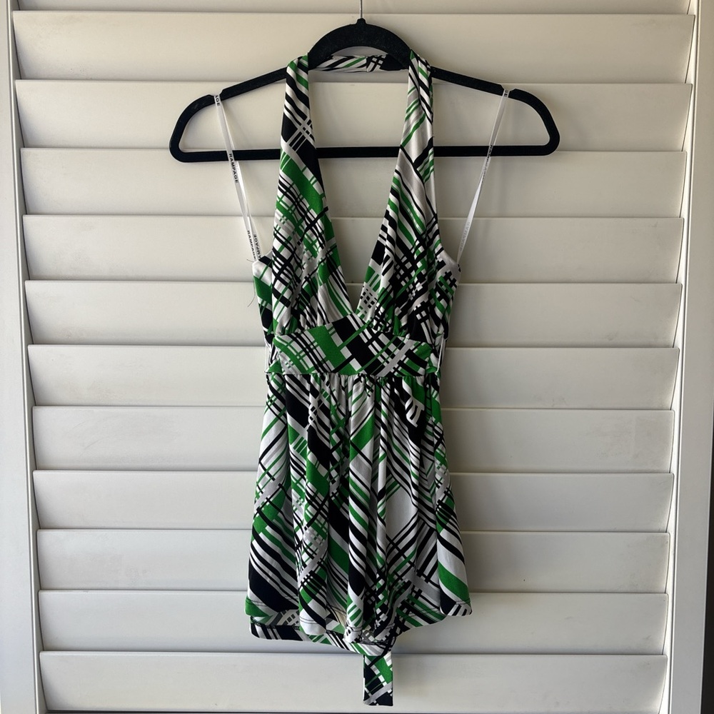 Vintage Y2K Rampage Abstract Geo Striped Babydoll Halter Back Tie Top Size S